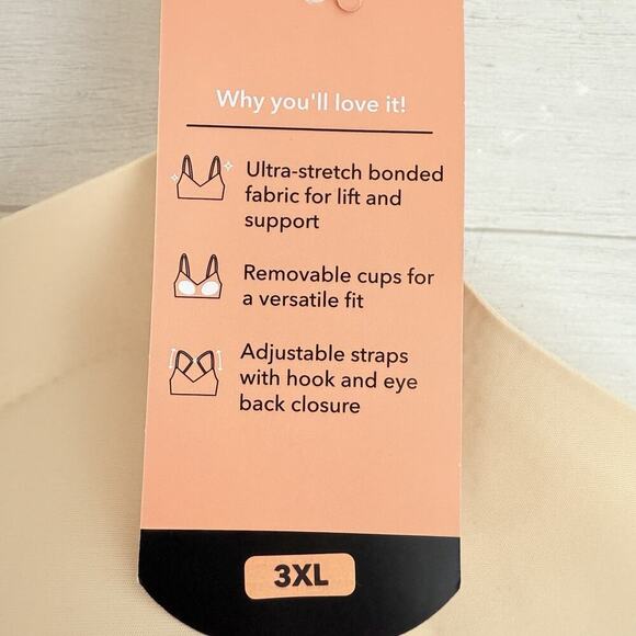 NWT Shapermint Essentials Wireless Bra Size 3XL Smoothing Comfort Straps Chai - Picture 9 of 11